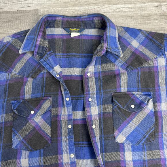 Vintage Men’s OshKosh B’Gosh Pearl Snap Flannel Shirt Plaid - Picture 2 of 6